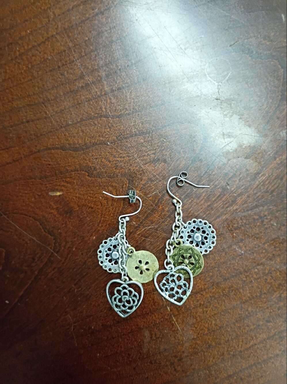 Bohemian Mixed-Metal Button Drop Earrings - Gold & Silver